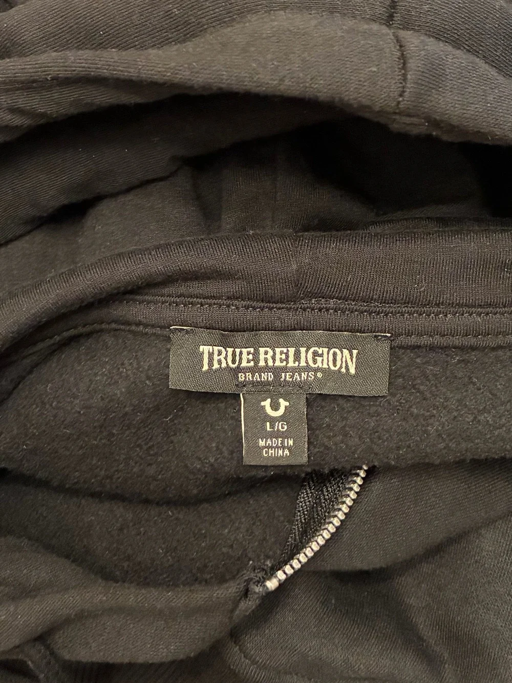 True Religion Mens Big Horseshoe TR Black Red Zip Hoodie Large 107182 *Flaw